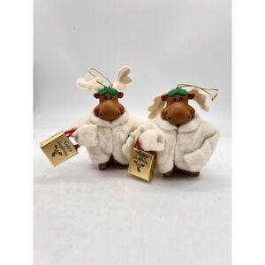 2 Vtg Avon Holiday Ornament - Deer Ones Series Ornament - Mrs. Reindeer Shopping